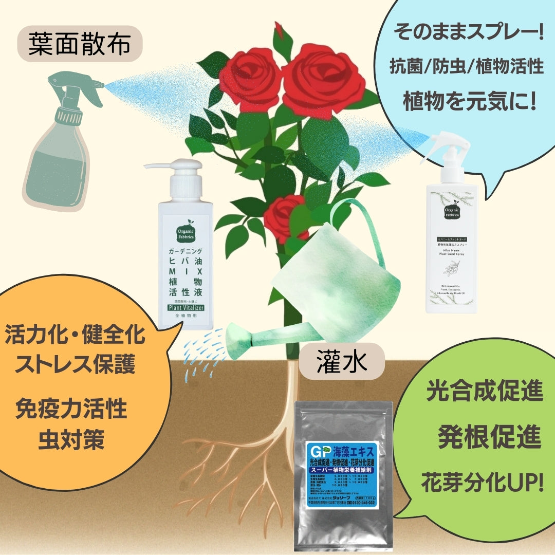 ガーデニングセット 花姿極3点セット(ヒバニームプラントガード200mL ・ヒバMIX100mL・海藻エキス100g）